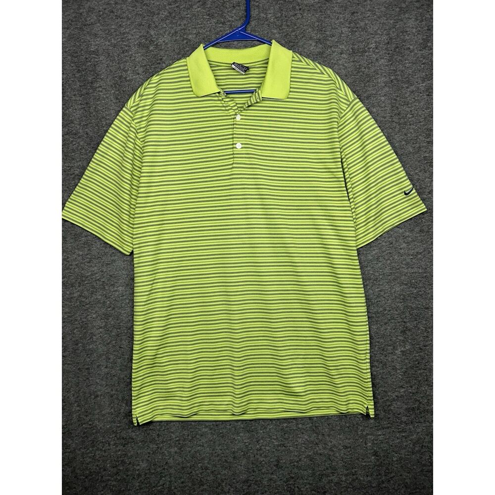 Nike Golf Performance‎ Dri Fit Striped Polo Shirt Mens Large Green Striped